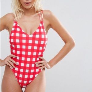 ASOS gingham cross back high leg swimsuit sz 6